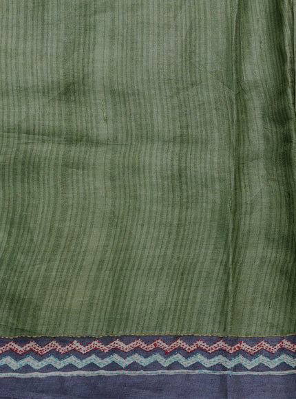 Mehendi Green Tussar Kantha Embroidery Saree