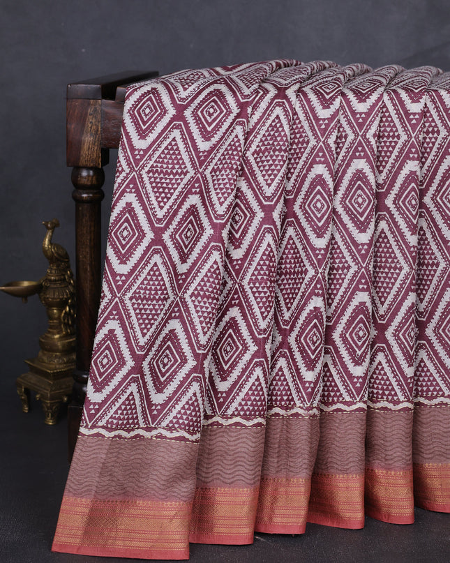Maroon Tussar Kantha Embroidery Saree