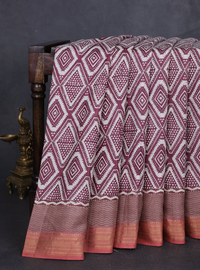Maroon Tussar Kantha Embroidery Saree