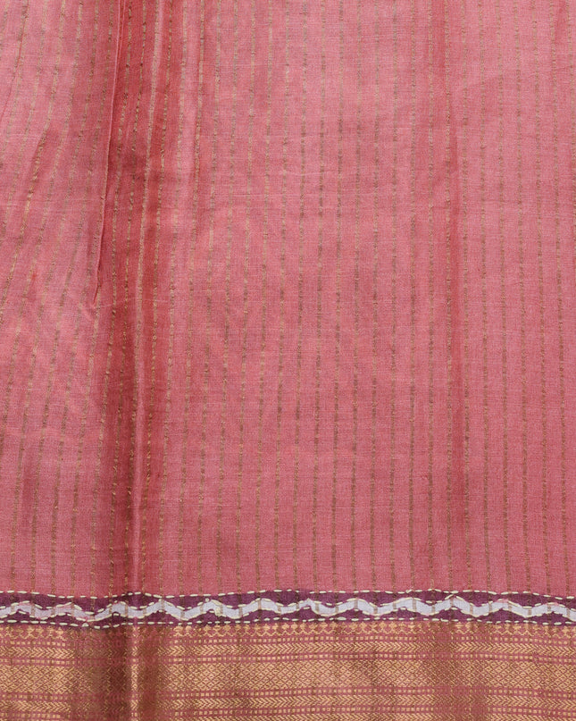 Maroon Tussar Kantha Embroidery Saree