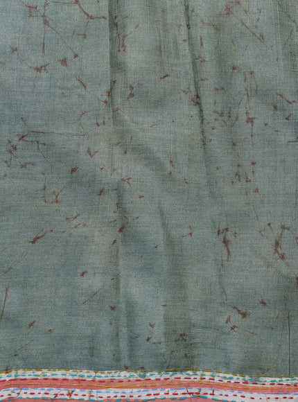 Green-Orange Tussar Kantha Embroidery Saree