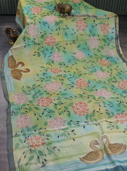 Green Tussar Kantha Embroidery Saree