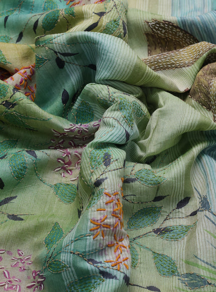 Green Tussar Kantha Embroidery Saree