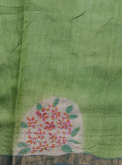 Green Tussar Kantha Embroidery Saree