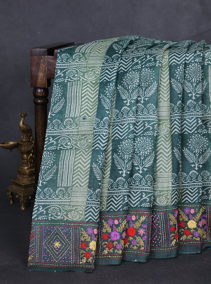 Green Tussar Kantha Embroidery Saree