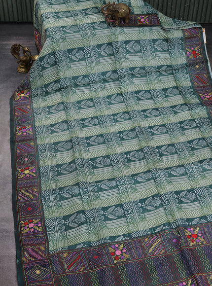 Green Tussar Kantha Embroidery Saree