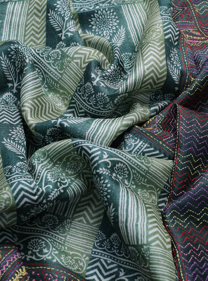 Green Tussar Kantha Embroidery Saree