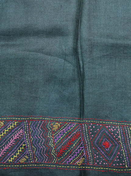 Green Tussar Kantha Embroidery Saree