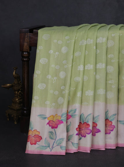 Pista Green -Off White Banarasi Tussar Silk Saree