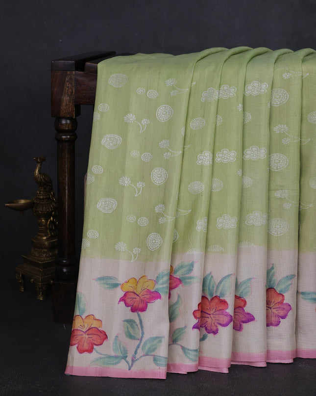 Pista Green -Off White Banarasi Tussar Silk Saree