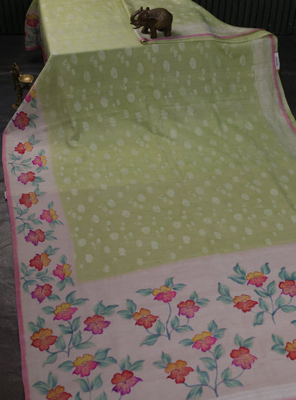 Pista Green -Off White Banarasi Tussar Silk Saree