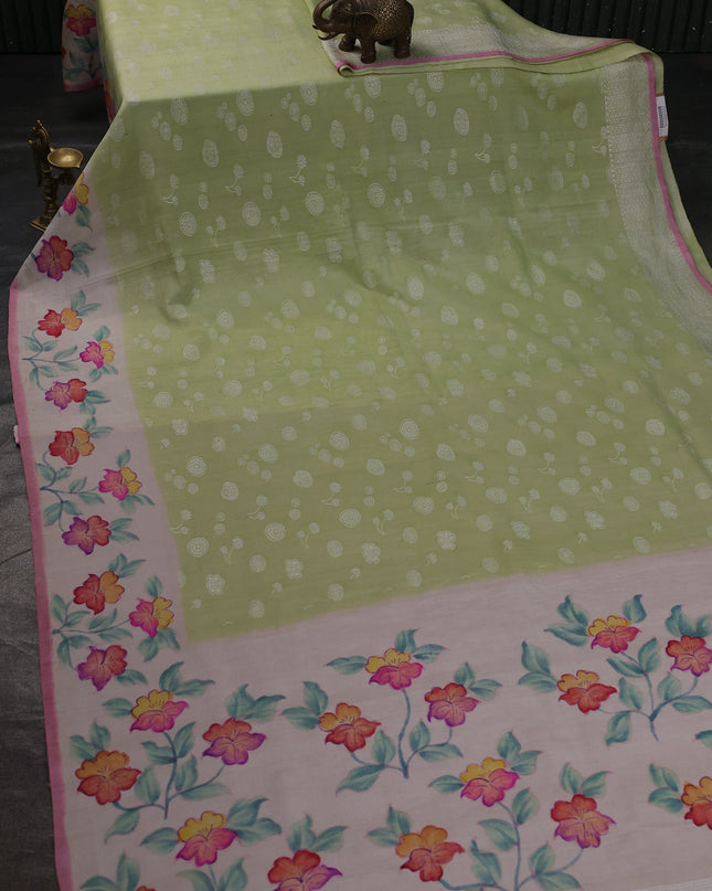 Pista Green -Off White Banarasi Tussar Silk Saree