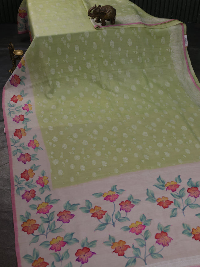 Pista Green -Off White Banarasi Tussar Silk Saree