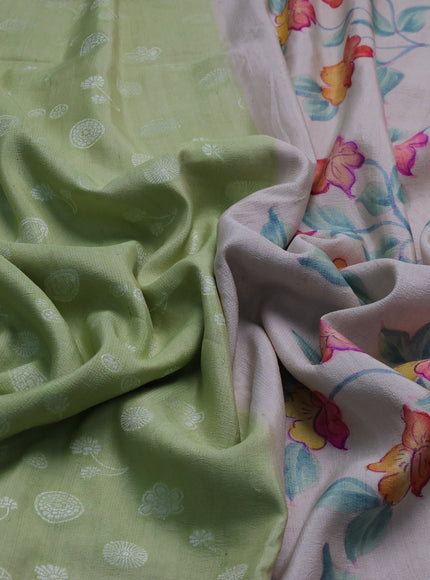 Pista Green -Off White Banarasi Tussar Silk Saree