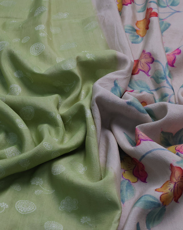 Pista Green -Off White Banarasi Tussar Silk Saree
