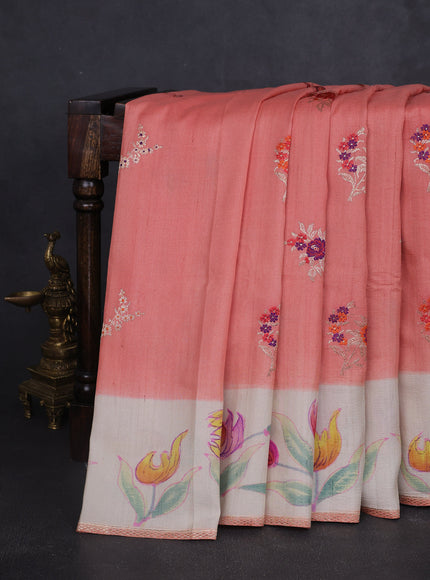 Peach-Beige Banarasi Tussar Silk Saree