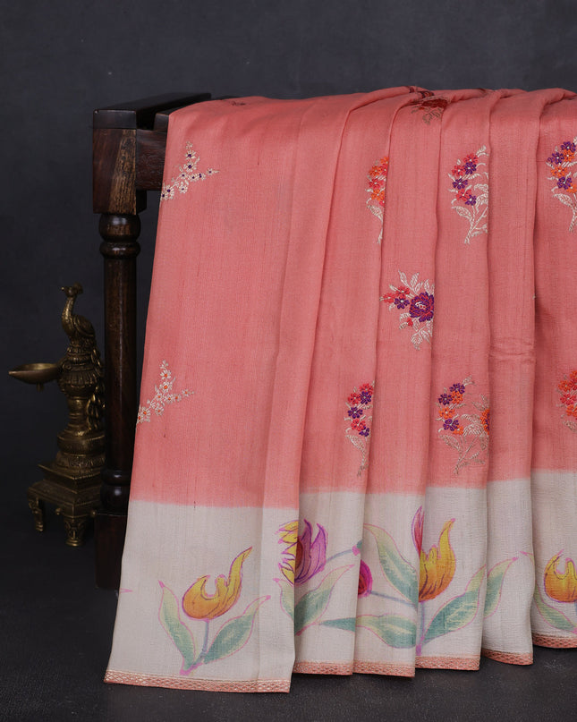 Peach-Beige Banarasi Tussar Silk Saree