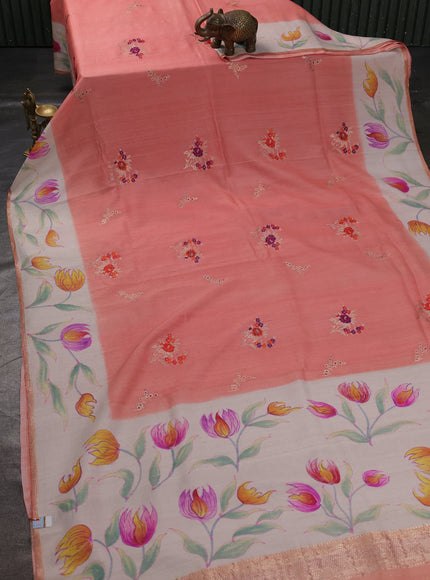 Peach-Beige Banarasi Tussar Silk Saree