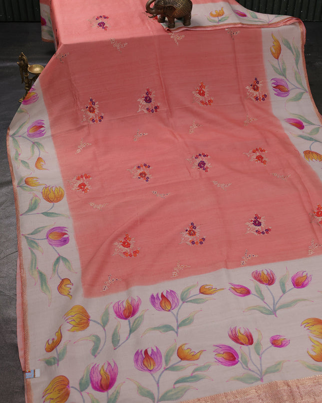 Peach-Beige Banarasi Tussar Silk Saree