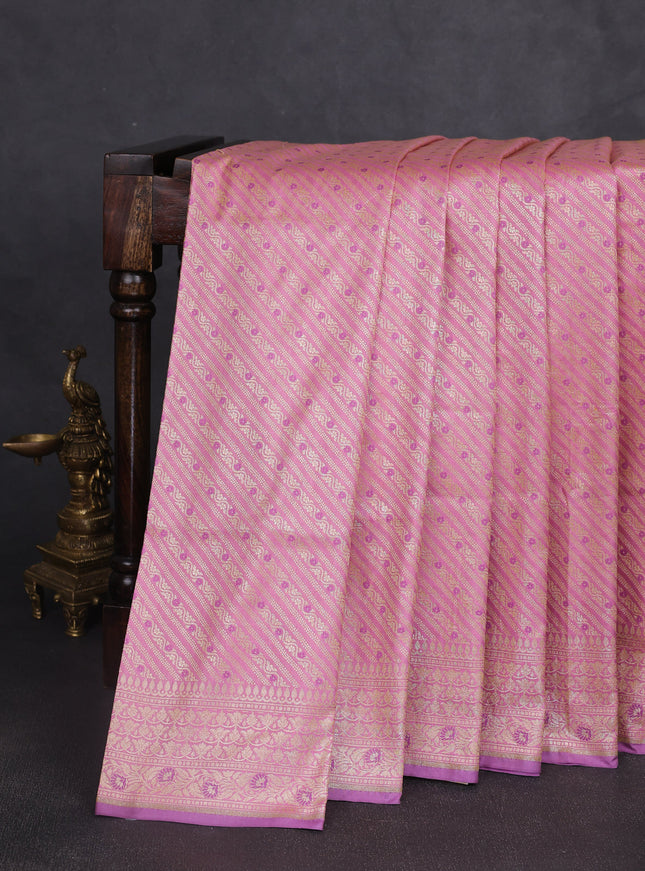 Light Pink - Lilac Banarasi Fekwa Silk Saree