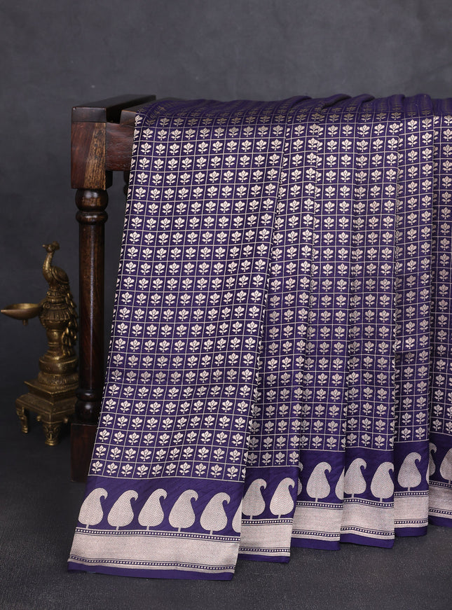 Navy Blue Banarasi Fekwa Silk Saree