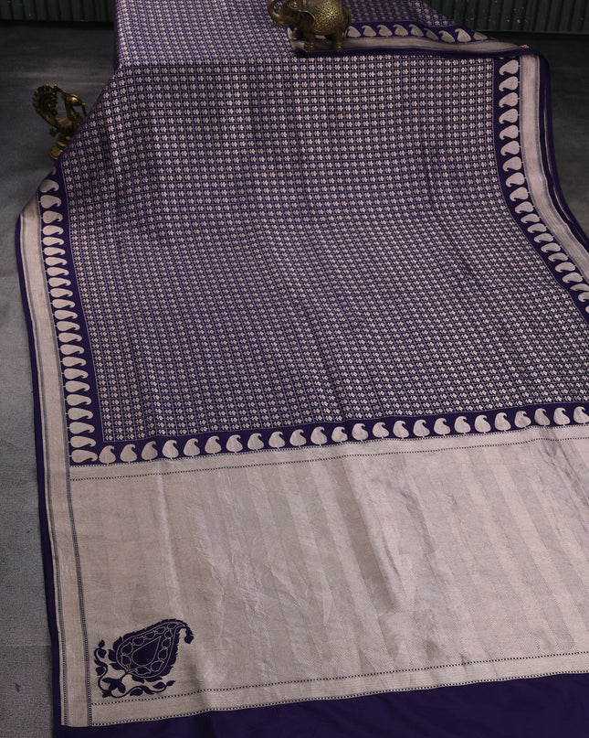 Navy Blue Banarasi Fekwa Silk Saree