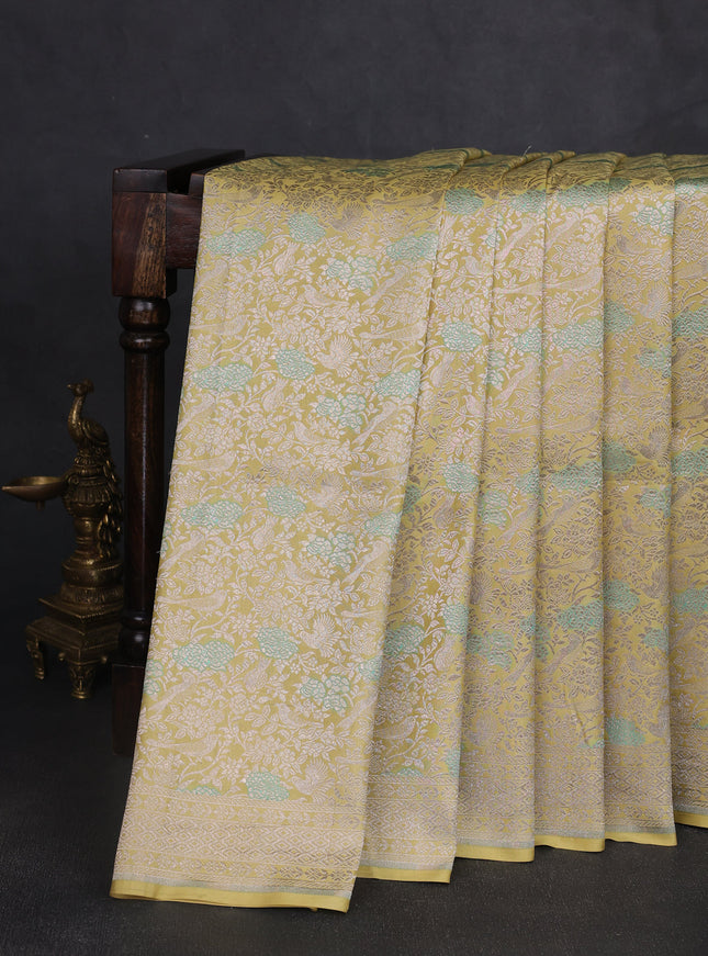 Pale Yellow Banarasi Fekwa Silk Saree