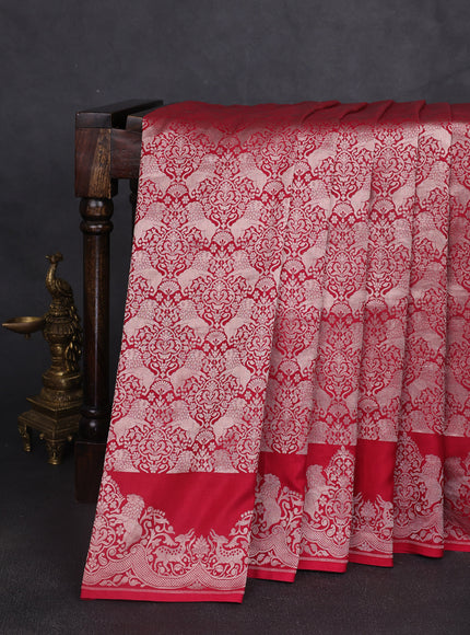 Tomato Pink Banarasi Fekwa Silk Saree