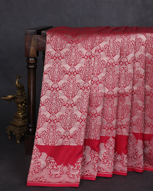 Tomato Pink Banarasi Fekwa Silk Saree