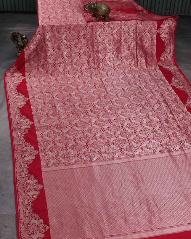 Tomato Pink Banarasi Fekwa Silk Saree