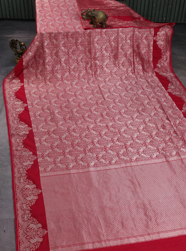 Tomato Pink Banarasi Fekwa Silk Saree