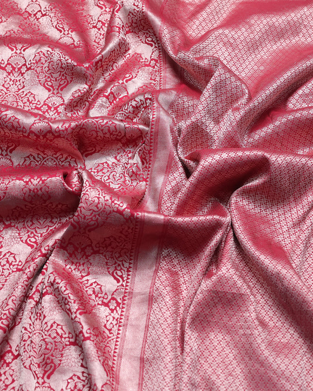 Tomato Pink Banarasi Fekwa Silk Saree