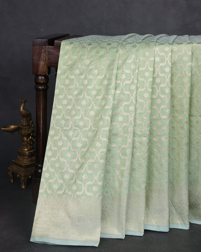 Pista Green Banarasi Fekwa Silk Saree