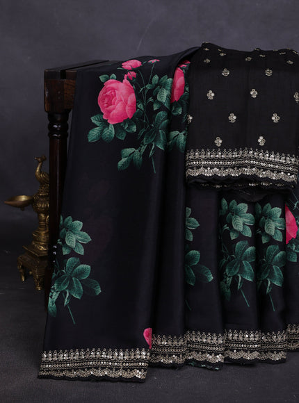 Black Crepe Embroidery Saree