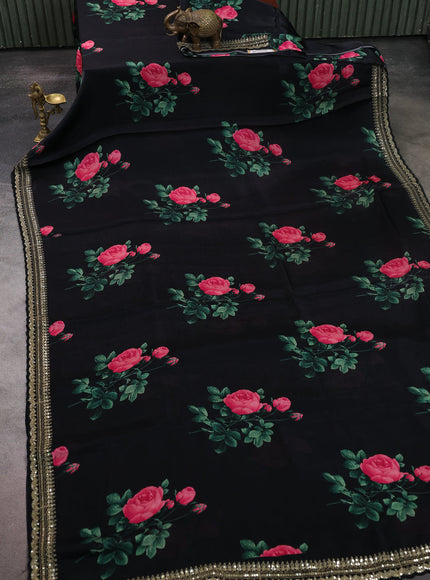 Black Crepe Embroidery Saree