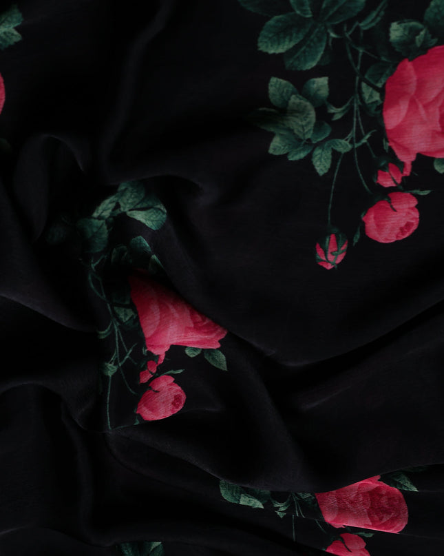 Black Crepe Embroidery Saree