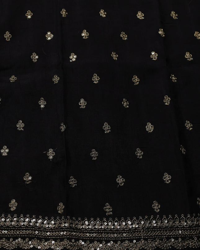 Black Crepe Embroidery Saree