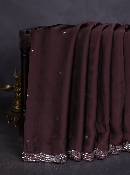 Brown Satin Crepe Designer Saree With Sequins Readymade Blouse