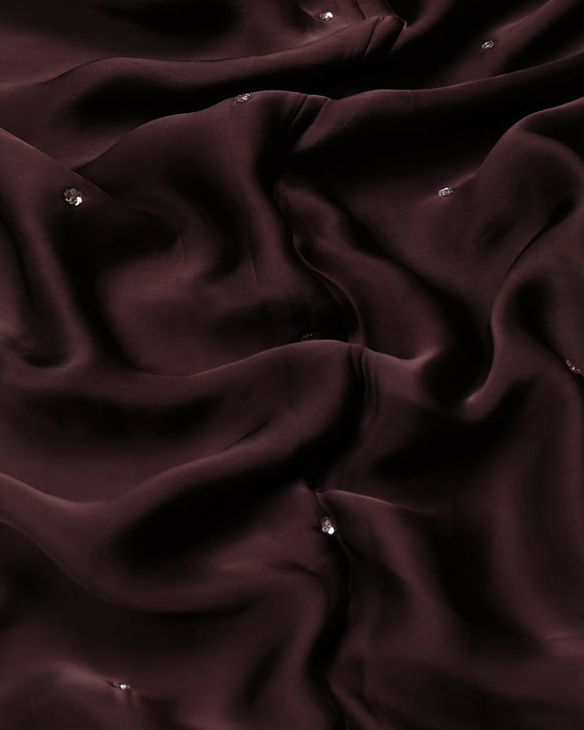 Brown Satin Crepe Designer Saree With Sequins Readymade Blouse