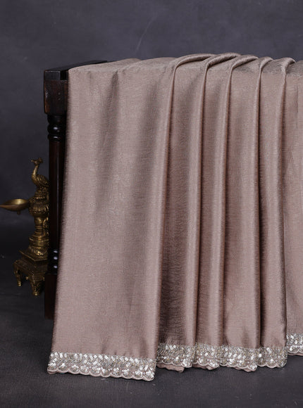 Grey Wrinkle Crepe Designer Saree With Embroidery Readymade Blouse