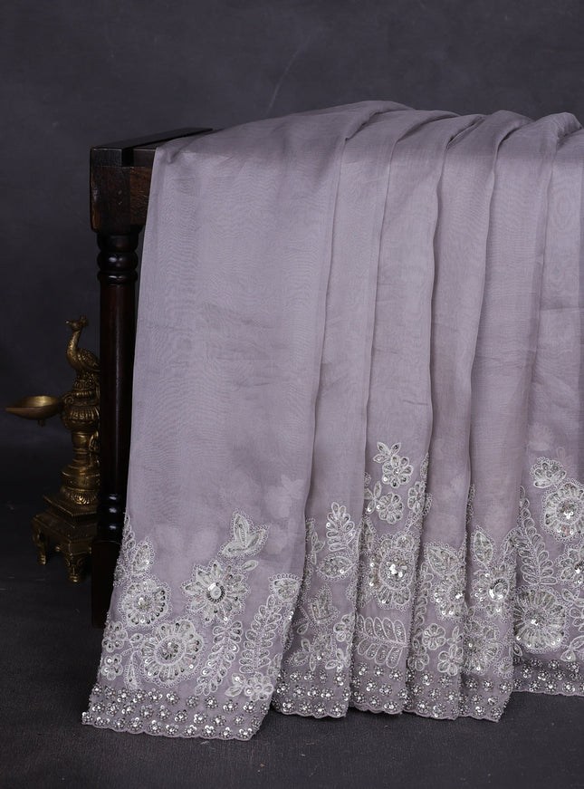 Grey Organza Designer Saree With Embroidery Readymade Blouse
