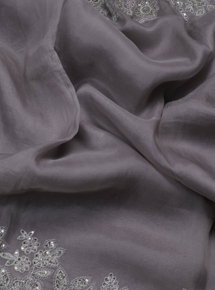 Grey Organza Designer Saree With Embroidery Readymade Blouse