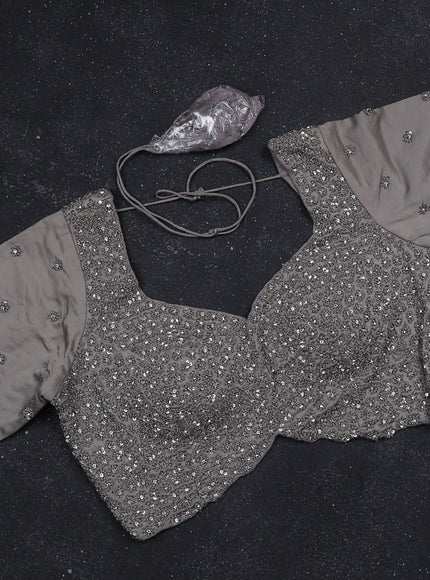 Grey Organza Designer Saree With Embroidery Readymade Blouse