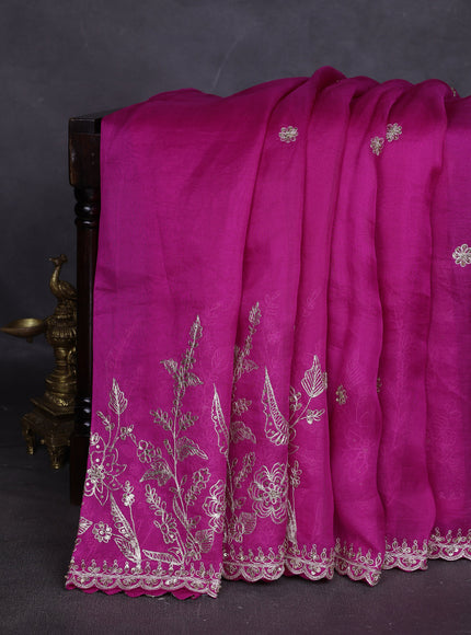 Rani Pink Organza Designer Saree With Embroidery Readymade Blouse