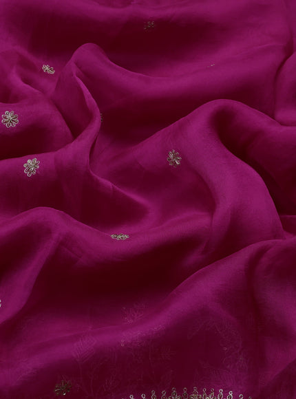 Rani Pink Organza Designer Saree With Embroidery Readymade Blouse
