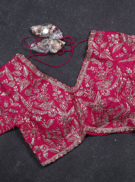 Rani Pink Organza Designer Saree With Embroidery Readymade Blouse