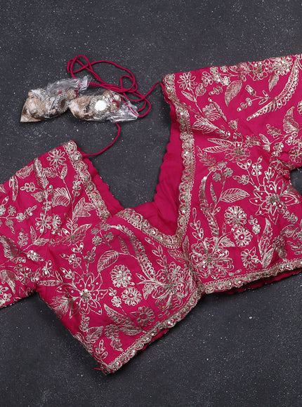 Rani Pink Organza Designer Saree With Embroidery Readymade Blouse