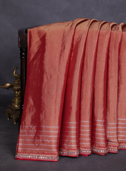 Maroon Tissue Designer Saree With Embroidery Readymade Blouse