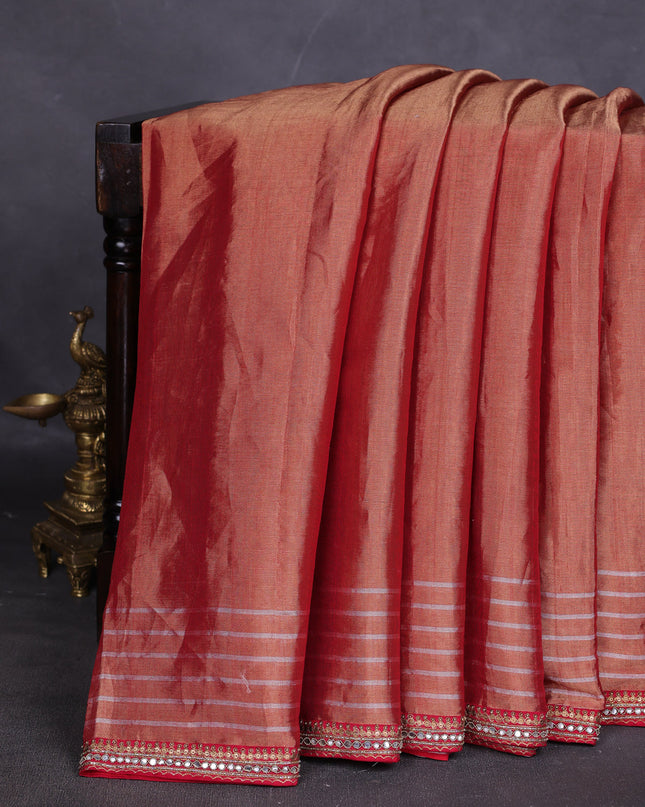 Maroon Tissue Designer Saree With Embroidery Readymade Blouse