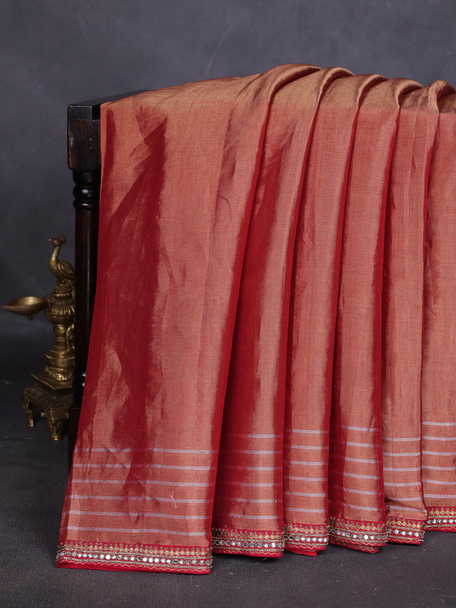 Maroon Tissue Designer Saree With Embroidery Readymade Blouse